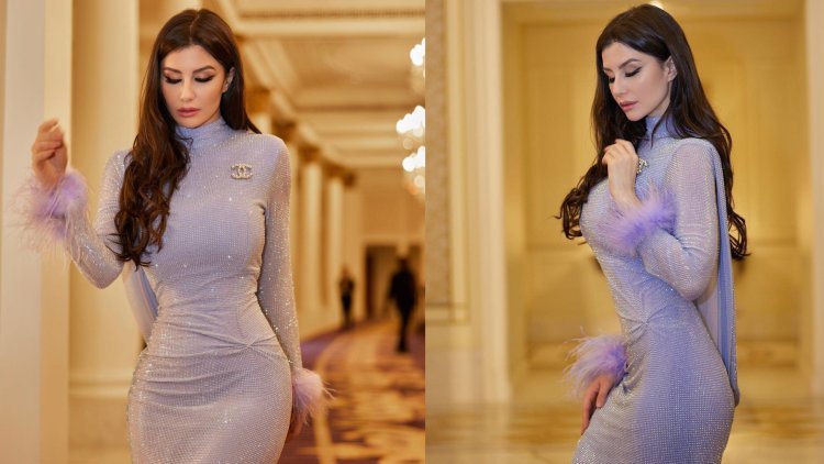 Giorgia Andriani Looks Hot, Playful, and Sexy in a Shimmery Figure-Hugging Dress