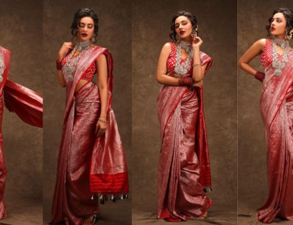 Seerat Kapoor's Toned Physique in this Six Yard Pure Banarasi Silk Saree Exudes Elegance Fans Call Her Apsara