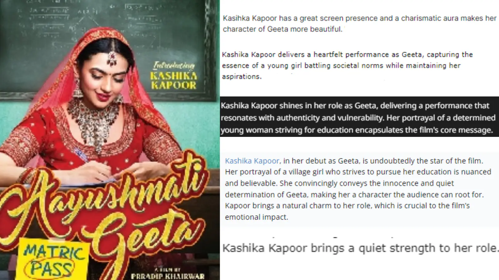Kashika Kapoor Impresses Critics As Geeta In Her Big Bollywood Debut Film Aayushmati Geeta Matric Pass